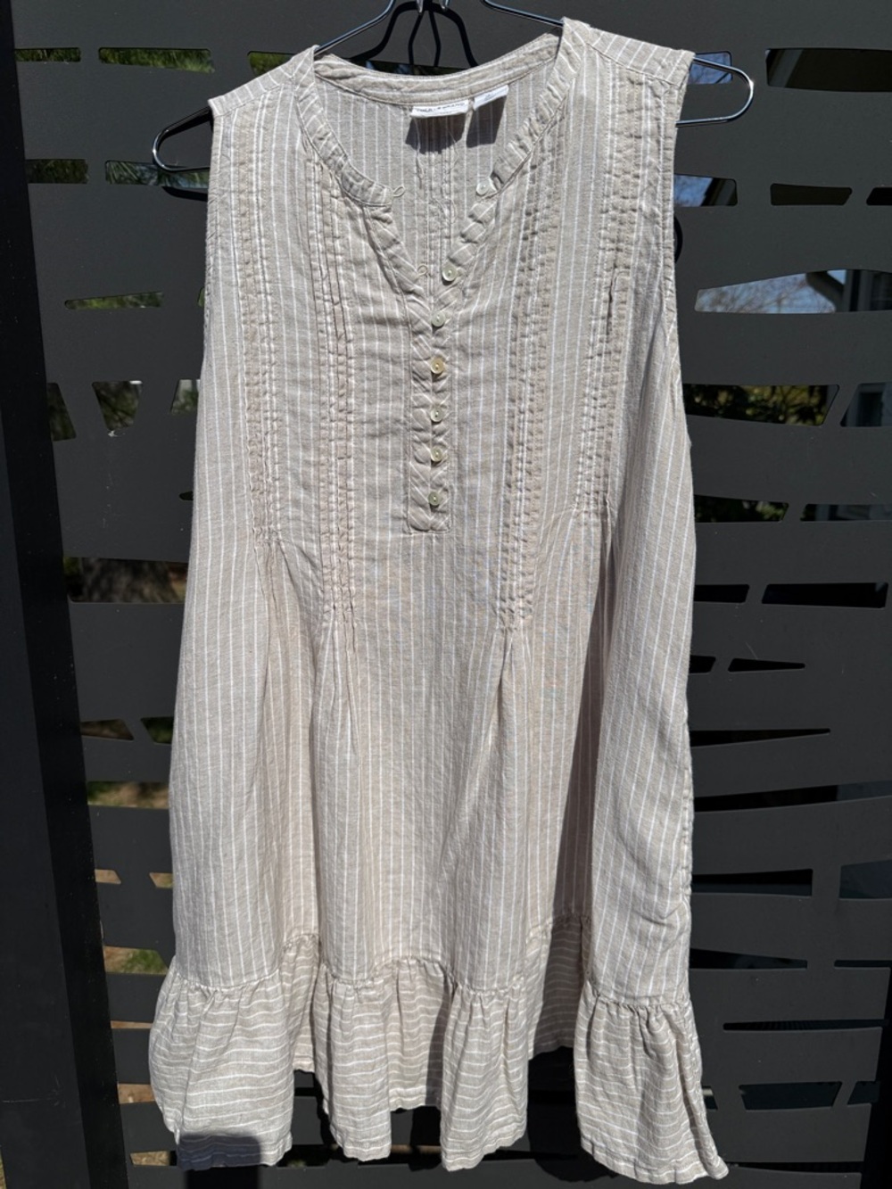 Lucky Brand Beige and White Striped Linen Mini Dress